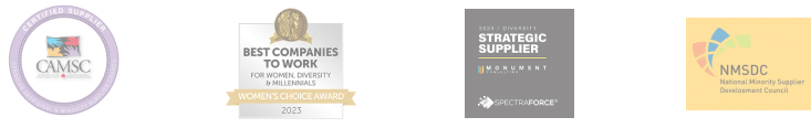 Four awards and certifications showcasing diversity, equity, and inclusion in the workplace, including the Women's Choice Award 2023, reflecting SPECTRAFORCE's commitment to these values.
