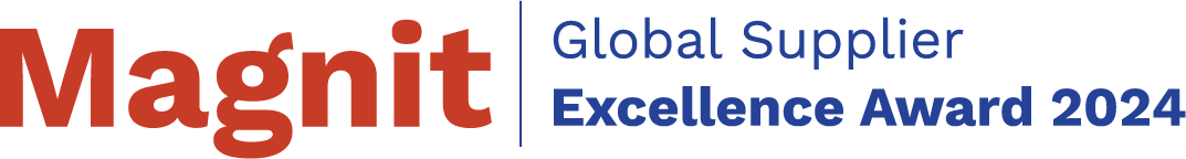Logo for Magnit Global Supplier Excellence Award 2024, featuring bold red and blue text on a black background.