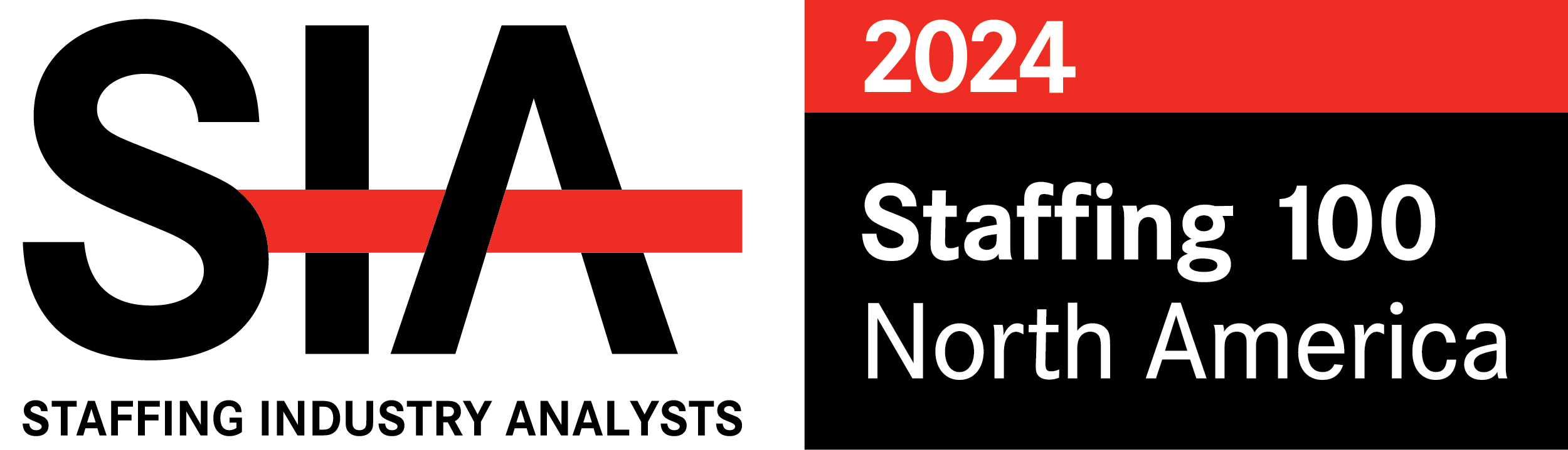 Logo for "Staffing 100 North America 2024" featuring bold text and a red accent on a black background.