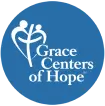 Logo of Grace Centers of Hope featuring two abstract figures forming a heart shape on a blue background, representing compassion, care, and community support.