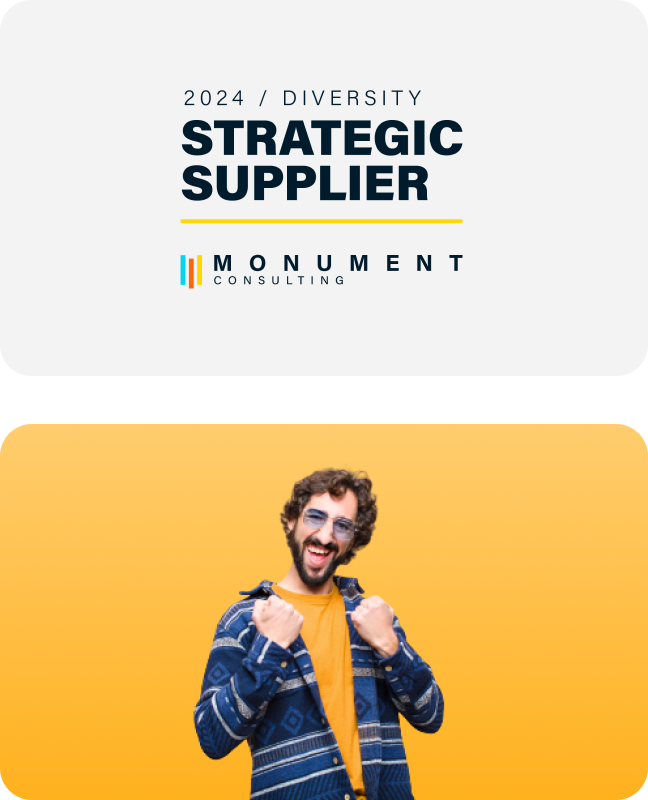 Man in blue patterned jacket and yellow shirt posing confidently against a yellow background, reflecting 2024 strategic supplier recognition.