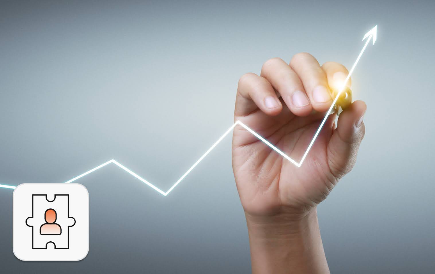 Project-based hiring for business growth concept- person drawing upward graph