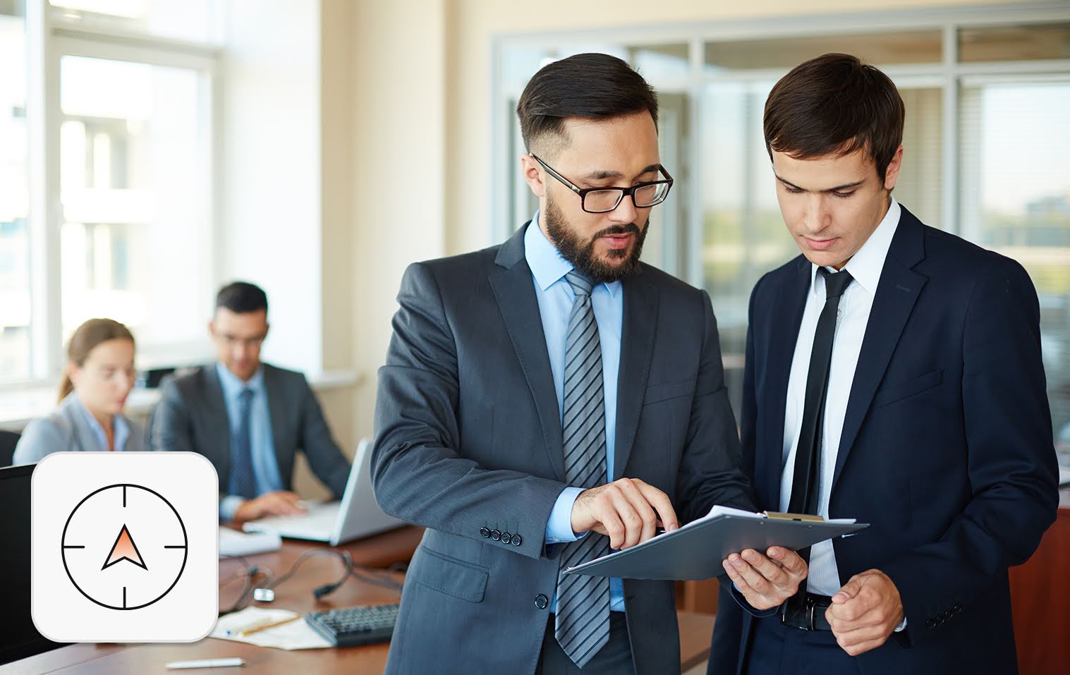 executive talent search concept: 4 executives looking at work