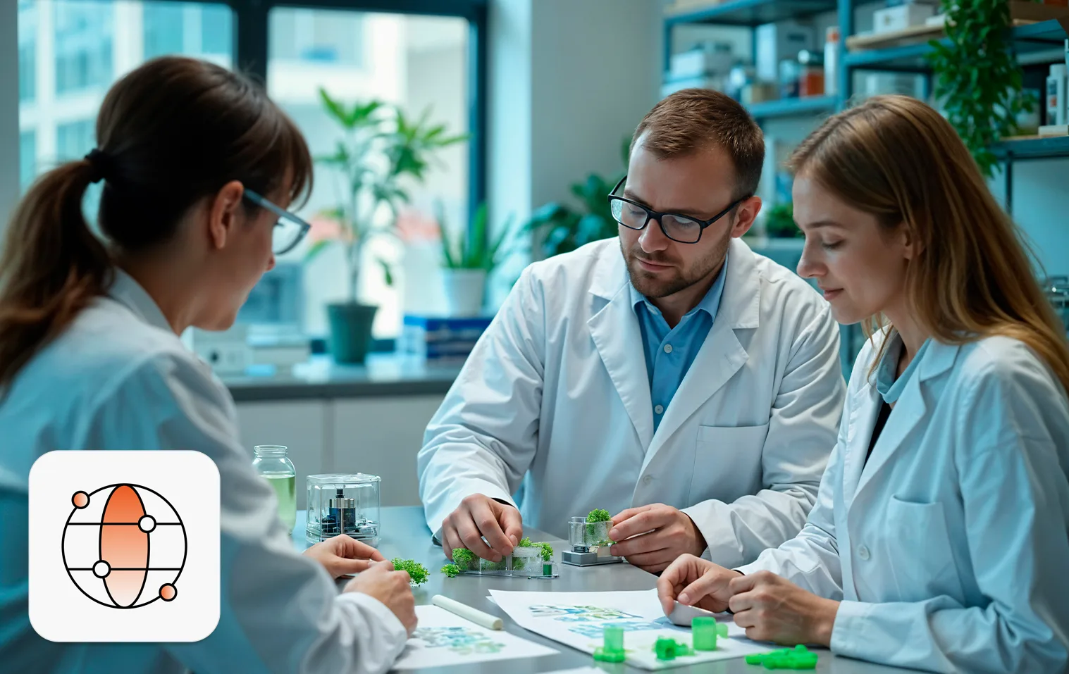 pharmaceutical staffing concept- healthcare professionals on a table