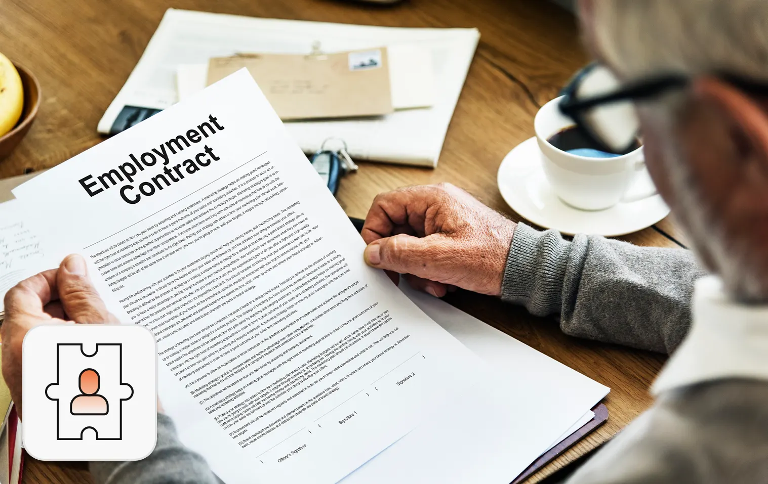 contract vs permanent hiring concept: Image of a person reviewing an employment contract