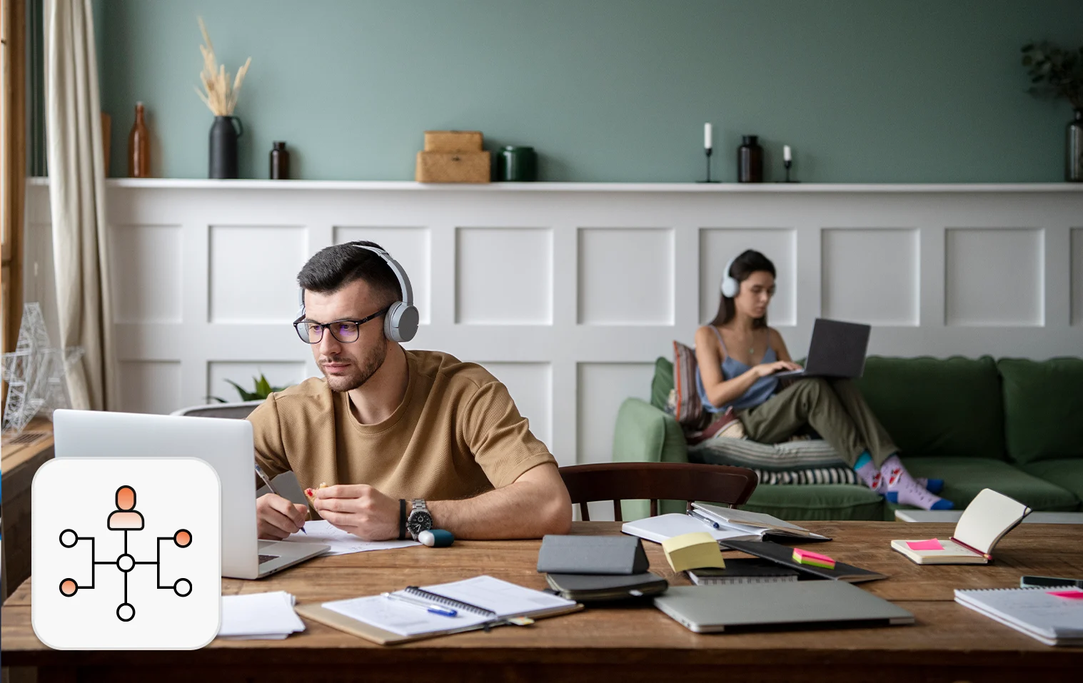 2 hybrid work employees working from somewhere other than the office